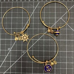 Bourbon and Boweties Nautical‎ Bangle Set Gold Navy Blue Anchor Ship Wheel 3pc